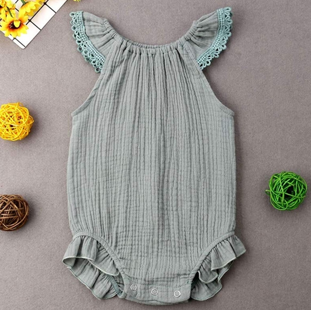Mint Ruffle Linen Onesie